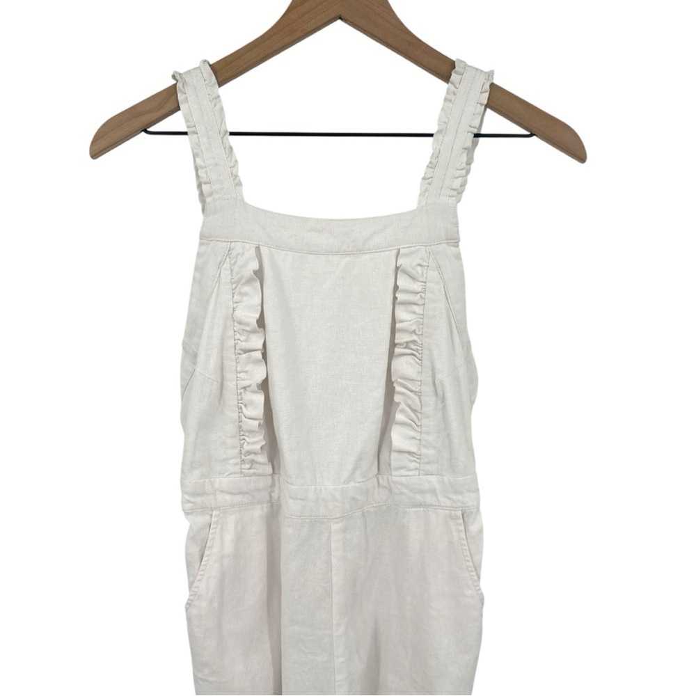 Rue Stiic Costello Overall Jumpsuit Ruffle Open Back White Linen Size Small - Picture 5 of 15